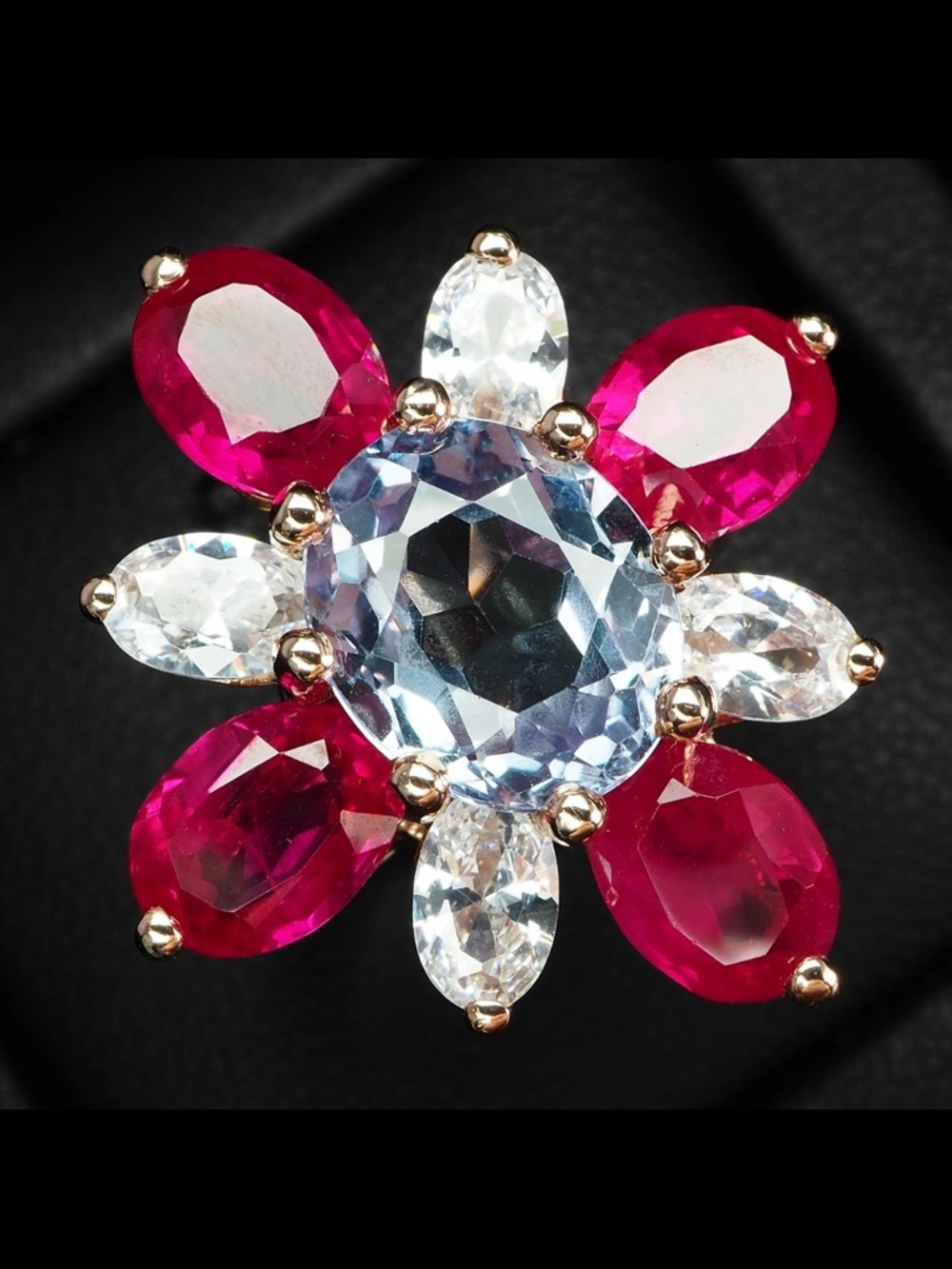 Floral Ring-Multi Gemstone 12.10Ct 925 Sterling Silver Rose Gold Rings Size 8.25